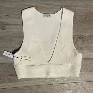 Babaton White Fitted Bustier Crop Top
